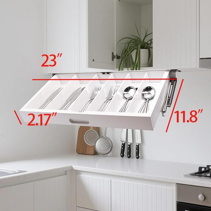 Pull Down Silverware Rack, Under Cabinet Kitchen Storage Organizer, Counter RV Space Shelf (Silverware rack)