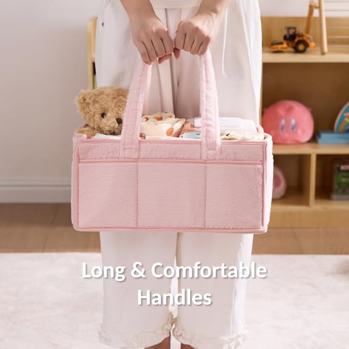luxury little Diaper Caddy Organizer for Changing Table, Baby Diaper Basket, Portable Storage Basket, Wipes, Car Organizer, Nursery, Baby caddy (Light Pink)