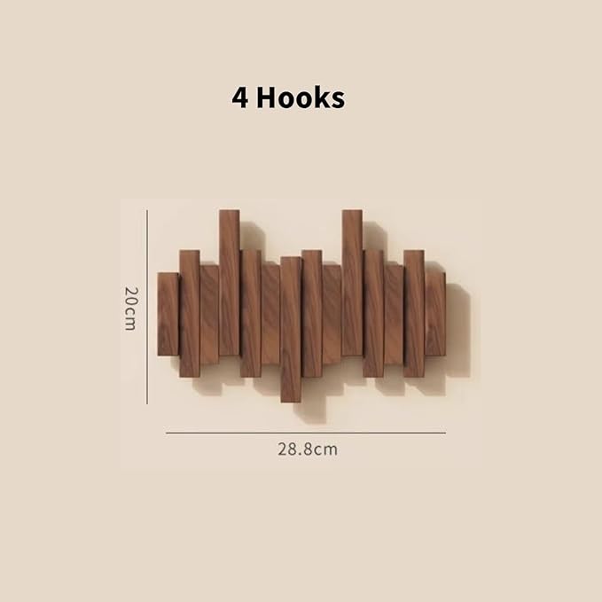 ELECANE Piano Coat Rack Wall Mount, Wood Piano Key Wall Coat Hooks, Magnetic Flip Up Wall Hanger for Hat Towel Key Home Storage, Entryway Key Holder Bedroom Kitchen (Walnut, 4Hooks)