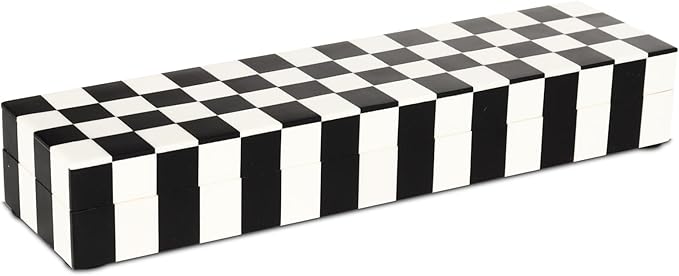 Handicrafts Home Decorative Storage Box with Lid – Black and White Remote Control Box, Slim Coffee Table Storage Box, Decorative Box for Shelf, Desk & Living Room Decor – Puzzle Check 10 x 2.5 x 1.5