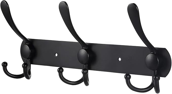 Coat Rack Wall Mounted,3 Tri Stainless Steel Coat Hook for Coat Hat Robes Towel in Mudroom Entryway (Black, 1 Pack 3 Hook)
