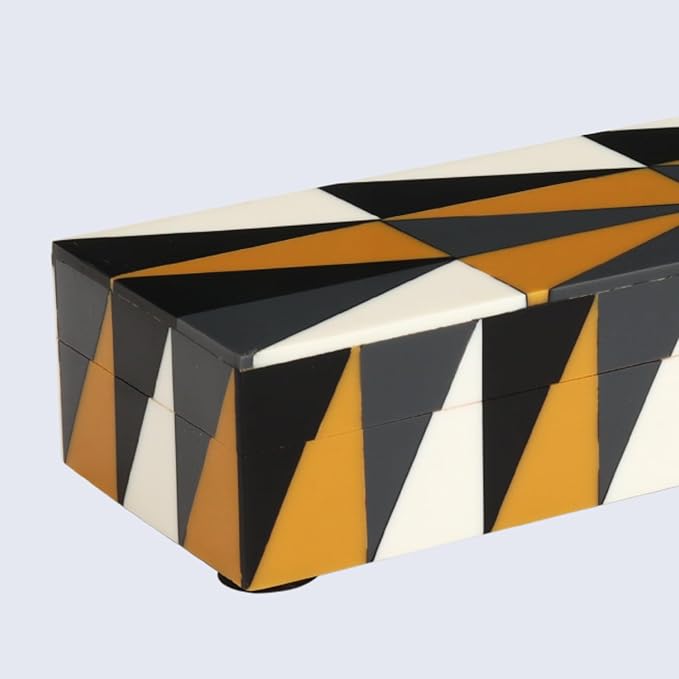 Handicrafts Home Decorative Storage Box with Lid – Black and White Remote Control Box, Slim Coffee Table Storage Box, Decorative Box for Shelf, Desk & Living Room Decor – Puzzle Guild 10 x 2.5 x 1.5