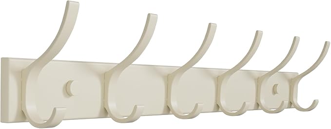 Coat Rack Wall Mount with 6 Hooks (Cream, 1 Pack), Heavy Duty Wall Coat Hooks for Entryway, Bedroom, Closet, Hanging Hats, Bags, Purses