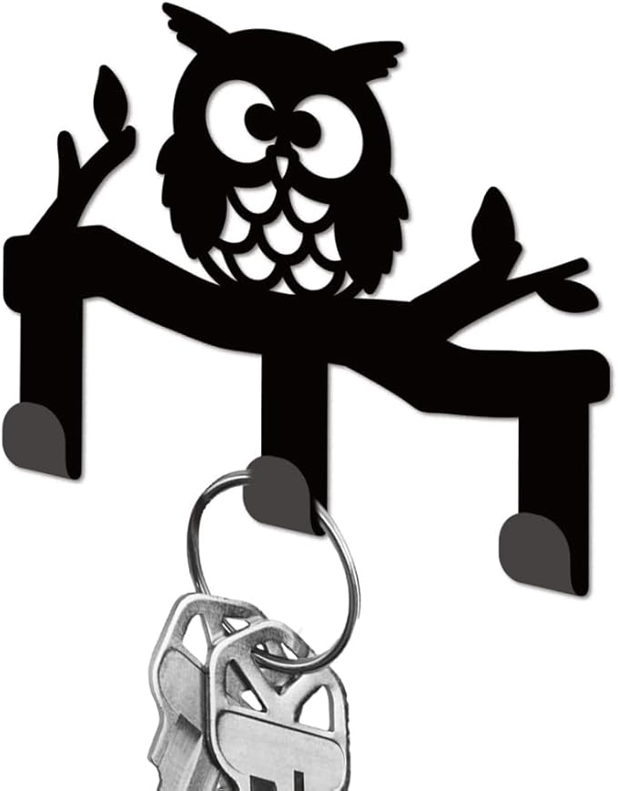 Owl Branch Metal Key Holder for Wall Mini Key Hook Organizer Rack Key Hangers Wall Decorative with 3 Hooks for Entryway Front Door Hallway Kitchen Office Bag Clothes Key Hanging