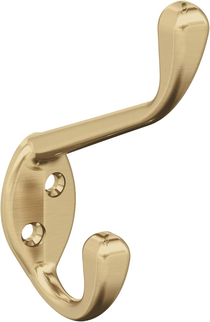 Amerock H55451CZ | Noble Double Prong Decorative Wall Hook | Champagne Bronze Hook for Coats, Hats, Backpacks, Bags | Hooks for Bathroom, Bedroom, Closet, Entryway, Laundry Room, Office