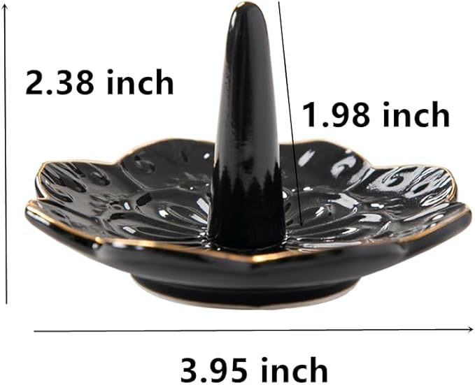 HOMEGOAL Ceramic Ring Holder Dish for Jewelry, Decorative Mandala Jewelry Tray for Rings Earrings Necklaces Watch Keys, Aesthetic Room Decor, Birthday Engagement Wedding Gifts for Women (Black)