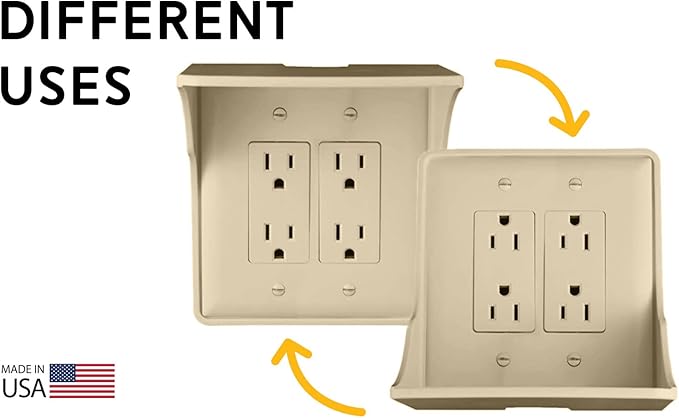 Power Perch Double Wall Outlet Shelf with Cord Storage Strap - Declutter & Reclaim Bathroom Counter Space - Alexa Stand, Apple Homepod Shelf, Toothbrush Holders Wall Mounted - Almond, 2-Pack