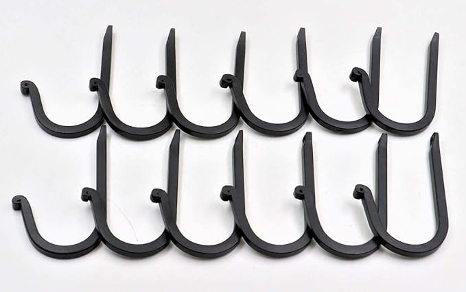 THDC Single Prong Wrought Iron Hooks, Vintage Hand Forged Iron Curved Metal Fasteners – Decorative Colonial Wall Décor, Heavy Duty Wall Hooks, Hangers for Keys, Coats, Robe, Bags, Home, Kitchen (12)