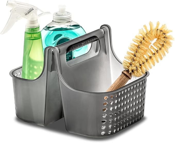 madesmart Premium Portable Shower Caddy, Hold Soap, Shampoo, Hair Supplies and Beauty Products, Cleaning Supplies Organizer for Home, Dorm, Plastic Shower Tote, Soft Handle, Smoke