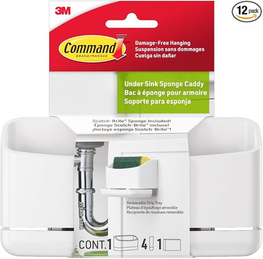 Command Under Sink Sponge Caddy, Total 2 Sponge Holders with 8 Command Strips, 2 Pack of 1 Caddy, Organize Damage-Free