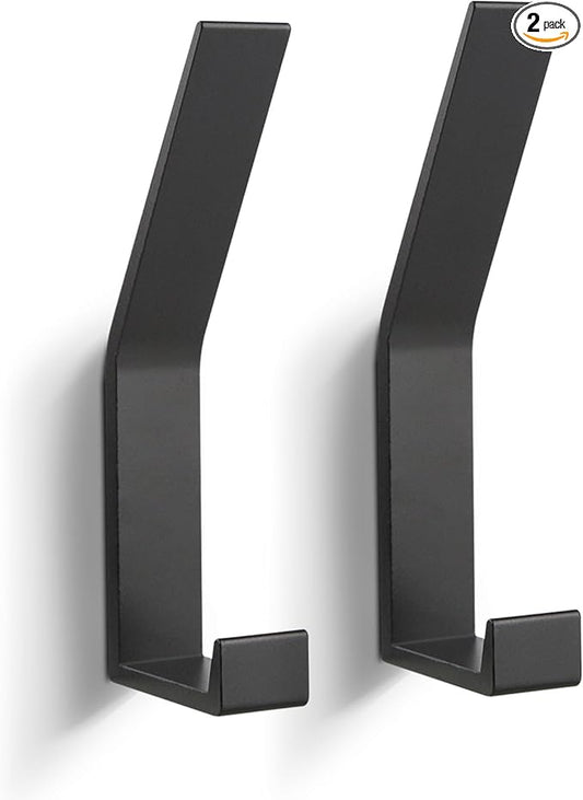 Coat Hooks Wall Mounted, 2 Packs Wall Hooks for Hanging Clothes, Coat, Towel, Rope, Keys, Hats, Purse, Screws Invisible Hooks for Kitchen, Bathroom, Door, Cabinet, Hallways, Bedrooms (Black, 2 Packs)