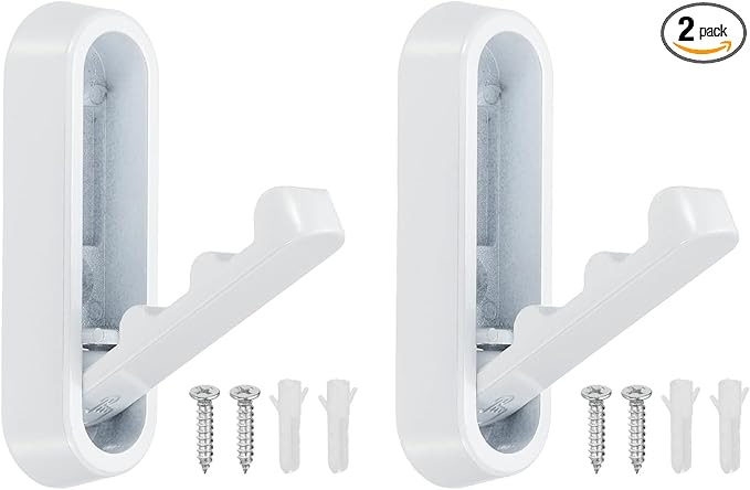 uxcell 2Pcs Foldable Wall Hooks, Aluminum Alloy Heavy Duty Wall Mounted Folding Coat Hooks with Mounting Accessories Space-Saving for Hanging Coat Towels Hat Bags, Oval, Matte White