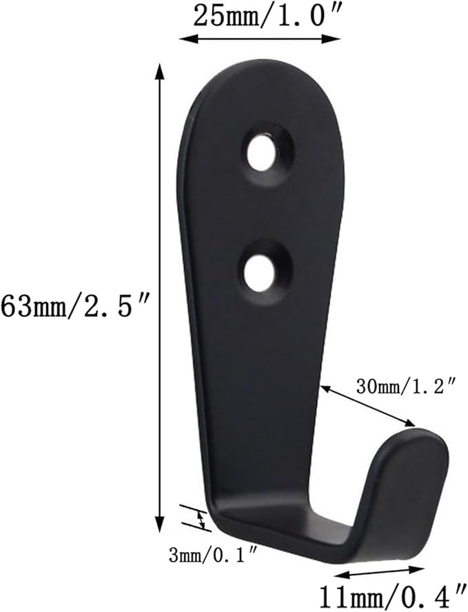 Coat Hooks Black, 6 Pack Jacket Hooks Wall Mounted Stainless Steel Single Robes Hook Heavy Duty, Large L Metal Hook for Entryway Kitchen Bedroom Bathroom Office Toilet