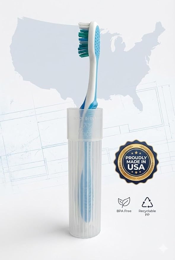 Toothbrush Holder - White, Made in USA, with Ventilation Holes, for Toothbrush Covers, Toothbrush Holder, Toothbrush Soft, Durable Design, Hygienic Bathroom Accessory
