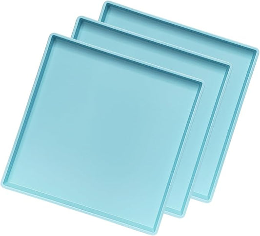 Blue Square Tray 11 Inch - 3 Pack Organizer Tray for Bathroom Vanity, Dresser, Coffee Table, Nightstand | Decorative Catch-All Tray for Makeup, Jewelry, Remote Controls & Essentials