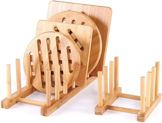 YWSHF 2 PCS Bamboo Wooden Dish Rack Dishes Drainboard Drying Drainer Storage Holder Stand Kitchen Cabinet Organizer for Dish/Plate/Bowl/Cup/Pot Lid/Book