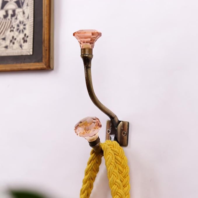 Indian Shelf 6 Pieces Glass Heavy Duty Decorative Double Wall Hooks for Hanging Coats, Jackets, Leash, Hat, Towel, Backpack, Purse, Handbag for Restroom Decors :Multicolor