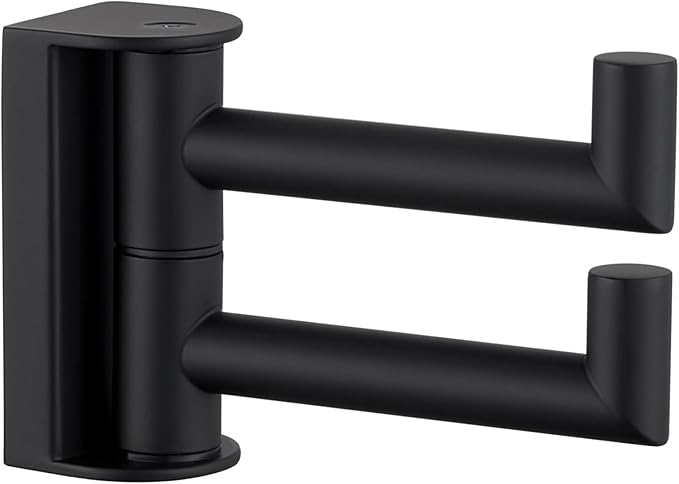 Suyar Matte Black Double Towel Hook, SUS304 Stainless Steel Bathroom Robe Coat Hook with 2 Swivel Arms, Rotating Towel Holder for Kitchen RV Storage, Wall Mounted
