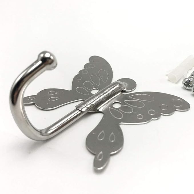 haowei Butterfly Hook Coat Hooks for Door, 8 Pack Stainless Steel Robe Hooks for Clothes, Hats, Kitchen, Bathroom - Universal Design for Easy Installation and Organization