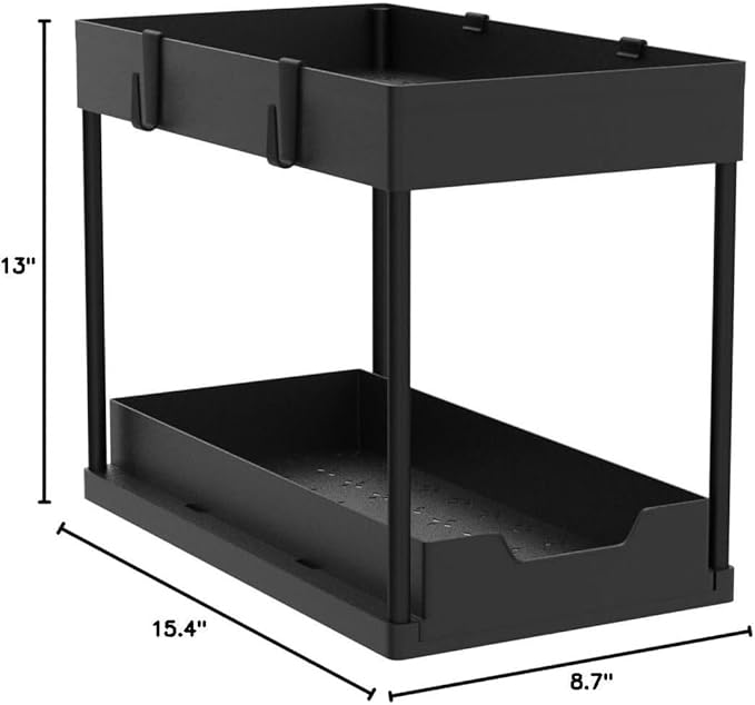 2 Pack Under Sink Organizer,Bathroom Cabinet Organizer with Sliding Basket, Multi-Purpose Under Sink Organizers and Storage for Bathroom Kitchen(Black)