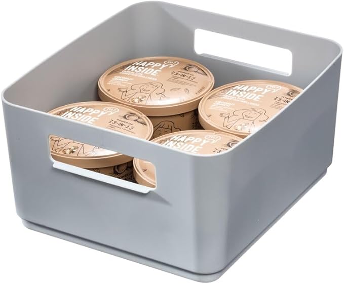 Kitchen Recycled Plastic Storage Bin, 9" x 8.5" x 5", Gray