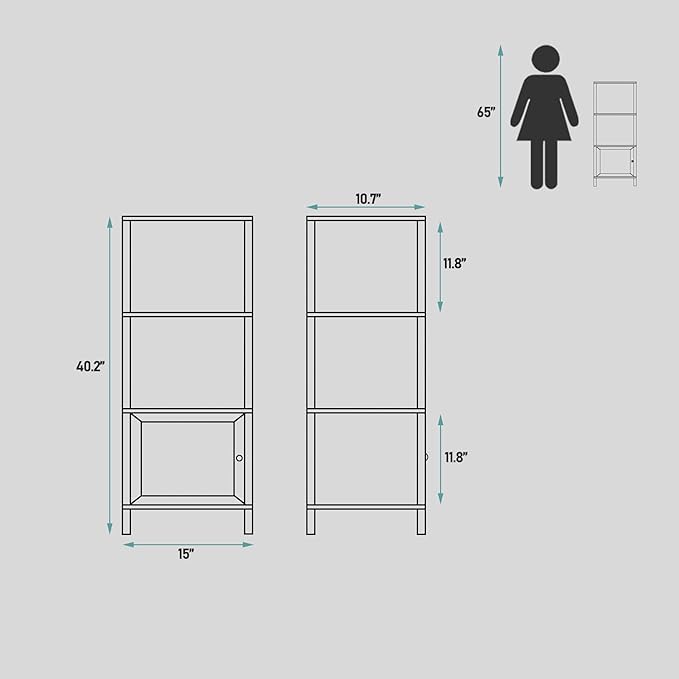 TUTOTAK 4 Tier Bookcase and Bookshelf, Narrow Book Shelf with Door for Small Space, for Living Room, Office, Study, Entryway, White BS03BW004