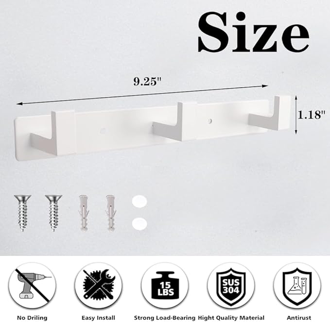 Coat Rack, Heavy Duty Stainless Steel 3 Tri Coat Hook Hanger, Wall Mounted Wall Hooks, Rustic Clothes Hook/Key Hook Rail for Bathroom Kitchen Entryway(2 Pack, 3 Hook White)
