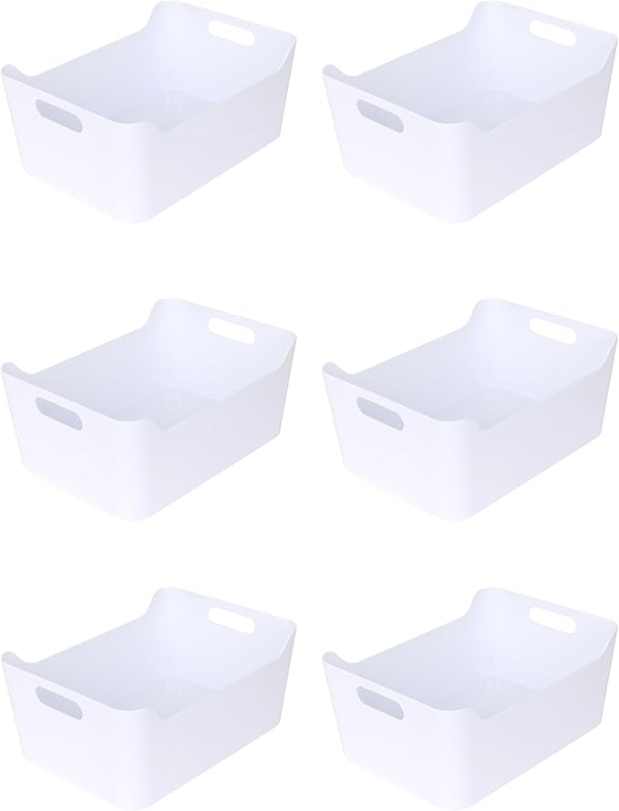 YBM HOME Plastic Storage Bins with Handles for Kitchen and Pantry Organization-Multipurpose Open Storage Bins for Under Sink Storage, Bathroom,Vanity, Laundry Room,and Crafts Room,White, Small,6-Pack