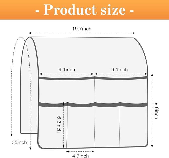 Sofa Armrest Organizer Arm Chair Caddy for Recliner, Remote Control Holder for Recliner, Non-Slip Armchair Caddy with 6 Pockets Storage for Magazine, Tablet, Phone, Light Grey