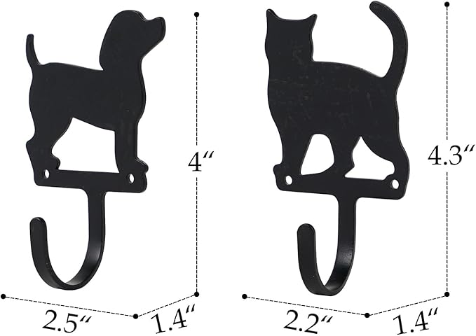 NIKKY HOME Black Dog Hook Cute Cat Hook Set of 2 Decorative Wall Mounted Coat Hook Vintage Holder for Hanging Jackets Clothes Hats Towel Purses Robes Keys