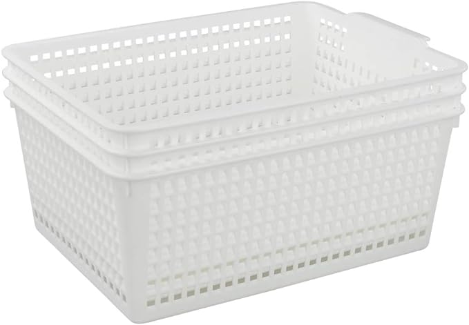 3-pack Plastic Organizer Bins, Large Storage Basket Bins