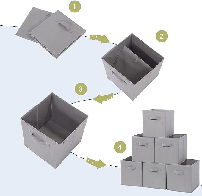 Storage Cubes, 11 Inch Cube Storage Bins, Set of 6, Fabric Foldable Storage Bins With Handles, Closet Storage Organizer Bins, Cubby Clothing Storage Baskets for Shelves, Gray