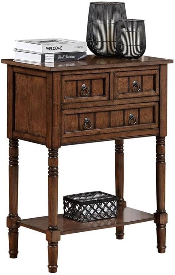Convenience Concepts Kendra Entryway Hall Table 23.75" - 3 Storage Drawers, Traditional Console with Shelf for Decor, Office & Hallway Organizer, No Tools Assembly, Solid Wood Legs, Dark Oak