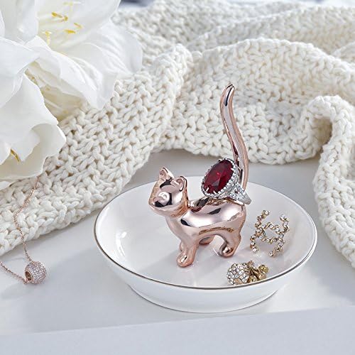 ROSA&ROSE Ring Holder Jewelry TrayâHandmade Cat Ring Dish,Romantic Gift for Her,Wedding,Birthday Gift for Girlfriend,Wife Personalized Jewelry Holder,Cute Cat Decor