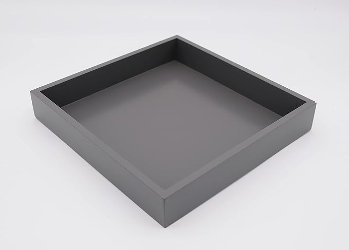 10"x10" Small Square Wood Decorative Tray for Office, Ottoman, Bathroom, Entry, Remote Controls, Countertop Organizer, Candle Tray- Charcoal