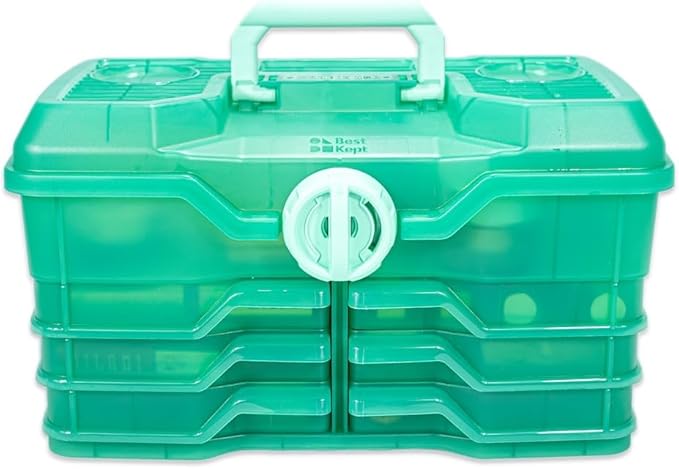 Best Kept Portable Cosmetic Organizer with Compartments | Makeup Organizer Box For Vanity | Skin Care | Jewelry | Cosmetic Train Case | Hair & Grooming Storage Case | Green translucent