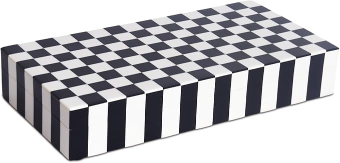 Handicrafts Home Large Decorative Storage Box with Lid – Black and White Coffee Table Storage Box, Remote Control Holder, Keepsake Storage Box for Living Room & Shelf Decor – Puzzle Check 12 x 6 x 2