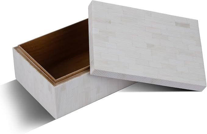 Handicrafts Home Large Decorative Storage Box with Lid – 9x6x3.5” Coffee Table Organizer, Keepsake- Decorative Boxes for Home Decor, Stylish Decorative Box for Office Decor- White Stripped