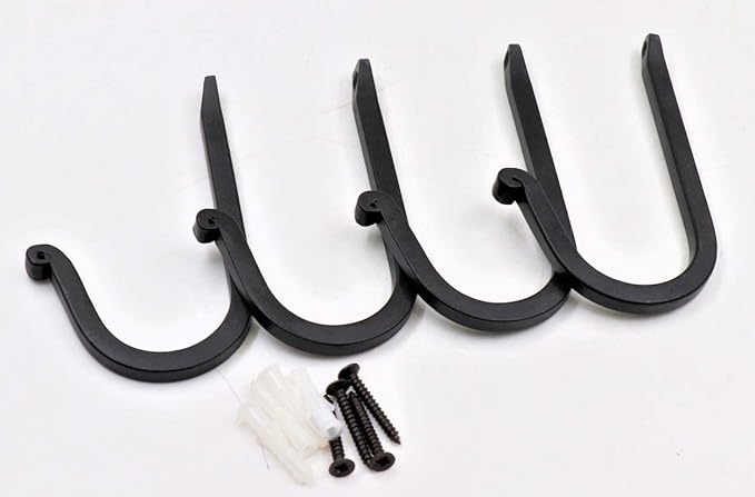 THDC Single Prong Wrought Iron Hooks, Vintage Hand Forged Iron Curved Metal Fasteners – Decorative Colonial Wall Décor, Heavy Duty Wall Hooks, Hangers for Keys, Coats, Robe, Bags, Home, Kitchen (4)