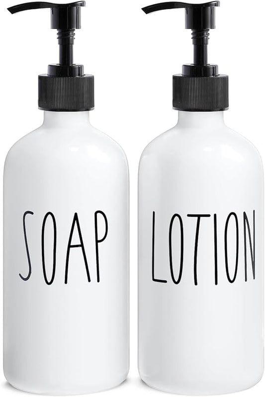 MOMEEMO White Soap Dispenser Bathroom Set, Contains Hand and Lotion Dispenser, Suitable for Bathroom Accessories Decor. (White)