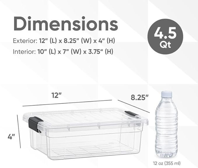 Superio Storage Bins with Lids- 4 Pack, 4.5 Qt Clear Boxes for Organizing, Stackable Plastic Containers- BPA Free, Non-Toxic, Odor Free, Organizer for Home, Office, Dorm