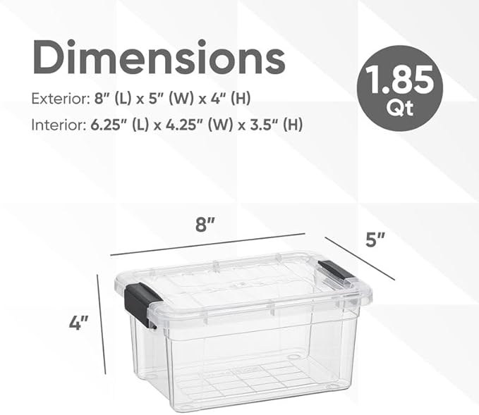 Superio Clear Storage Box with Lid, 1.85 Quart Plastic Container Bins for Organizing, Stackable Crates, BPA Free, Non Toxic, Odor Free, Organizers for Home, Office, School, and Dorm