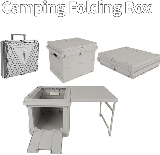 2-in-1 Foldable Storage Box & Table | Collapsible Organizer for Home, Camping & Markets ABS+PP Composite | DIY Stickers Included