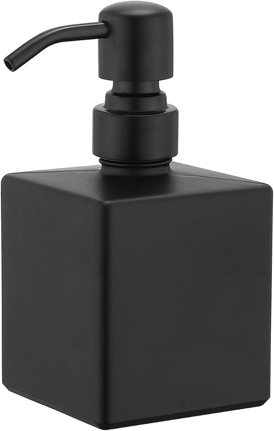 Square Bathroom Soap Dispenser All Black, 8.4 oz Glass Bottles with Stainless Steel Pump Retangle Cube Liquid Soap Dispenser Hand Kitchen
