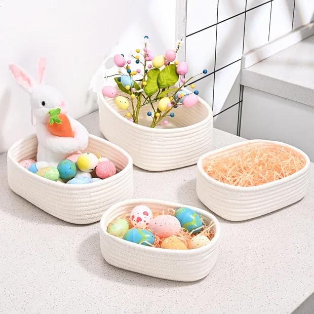 4 Pcs Storage Baskets for Organizing - Small Basket for Shelves, Easter Baskets for Kids or Gift Baskets Empty for Festivals