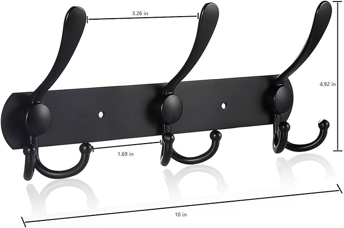 Coat Rack Wall Mounted,3 Tri Stainless Steel Coat Hook for Coat Hat Robes Towel in Mudroom Entryway (Black, 2 Pack 3 Hook)