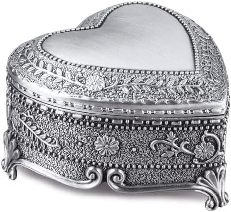 Feyarl Vintage Jewelry Trinket Box Heart Shape Ring Earrings Box Treasure Storage Chest Case Keepsake Organizer for Girl Woman Birthday Wedding