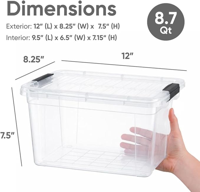 Superio Clear Storage Boxes with Lids, 8.75 Quart Plastic Container Bins for Organizing, Stackable Crates, BPA Free, Non Toxic, Odor Free, Organizers for Home, Office, School, and Dorm, 2 Pack