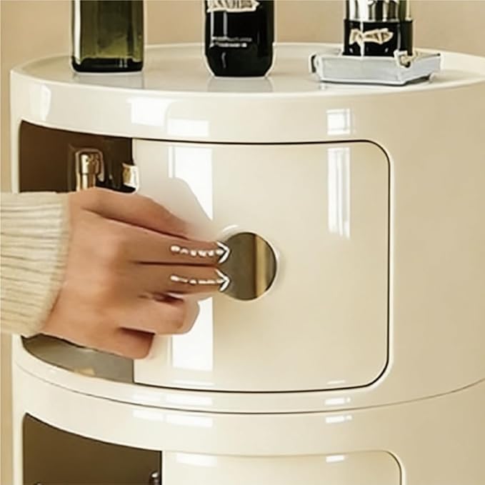 3 Tier Round with Storage, Modern Style Side Table, Multifunctional End Table Storage Cabinet for Living Room, Bedroom, Bathroom (Beige)