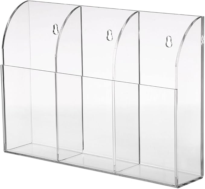 Hipiwe Wall Mount Remote Control Holder Clear Acrylic Media Organizer Storage Box Coffee Table and Nightstand Convenient Remote Control Caddy (Three Compartments)